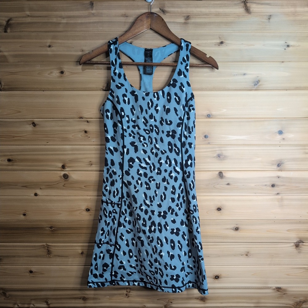 Sweaty Betty Blue Leopard Racerback Exercise Tennis Dress with Shorts US 4 XS